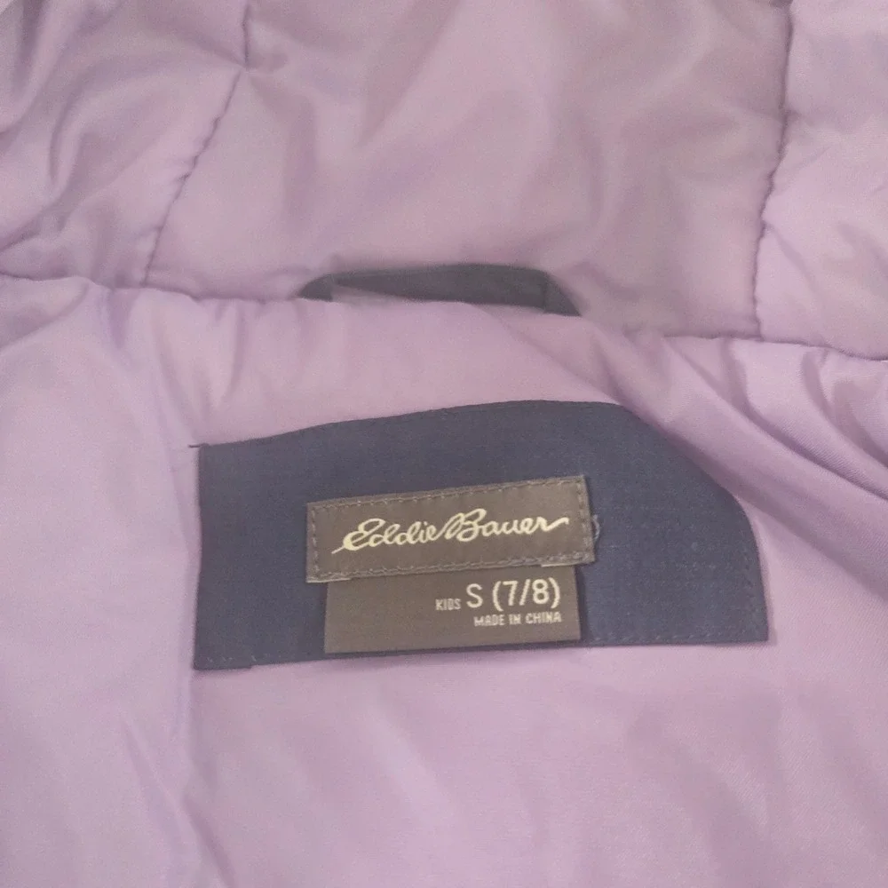 Eddie Bauer Jacket Kids S 7/8 Insulated Winter Jacket Navy Purple Hooded Parka